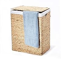 Seville Classics Premium Handwoven Portable Laundry Bin Basket with Carrying Handles, Household Storage for Clothes, Linens, Sheets, Toys, Water Hyacinth, Rectangular Hamper