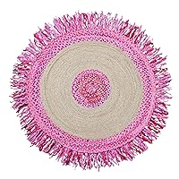 Collection Circle Area Rug - 7x7 Pink & Beige Tassel Braided Chindi Cotton Jute Rug Geometric Kilim Rug Indoor Outdoor Use Mat Flatweave Rugs for Dining Table Mat Home Decor & Hall Room