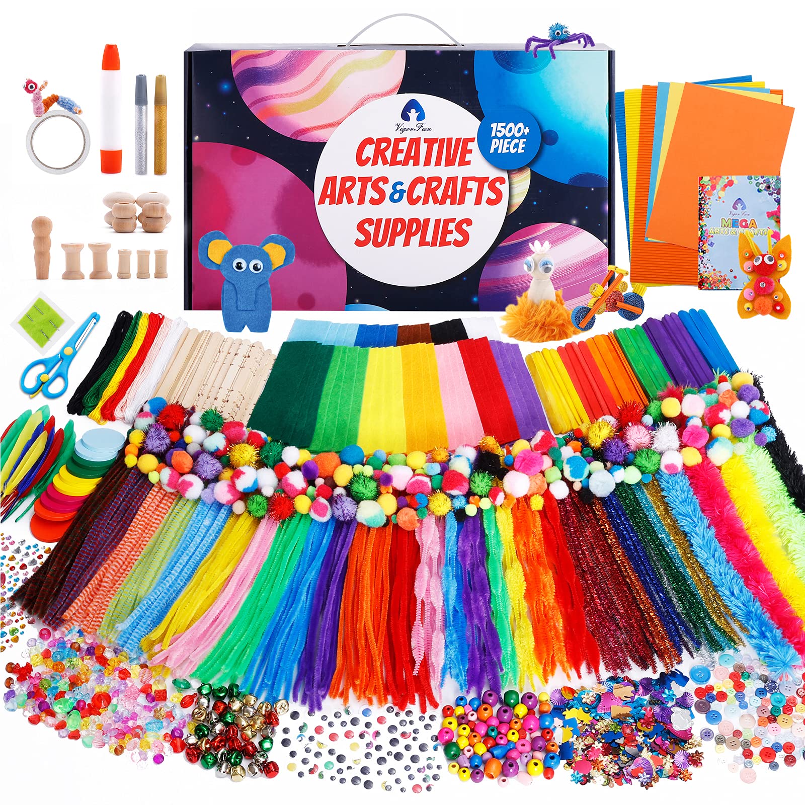 Vigorfun Arts and Crafts Supplies for Kids, 1500+ Piece DIY Craft Kit Library in a Box for Kids Ages 4 5 6 7 8 9, Crafting School Activity Supplies, Gift Ideas for Preschool Kids Project Activities