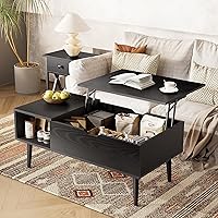 Lift Top Coffee Table for Living Room, Sofa Desk for Laptop Adjustable, Storage Furniture with Raising Tabletop Hidden Compartment, Wood, Black