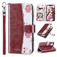 ULAK Compatible with iPhone 12 Wallet Case for Women, Premium PU Leather iPhone 12 Pro Flip Cover with Card Holder, Wrist Strap, Kickstand Shockproof Phone Case for iPhone 12/12 Pro 6.1, Burgundy