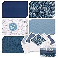 VNS Creations 100 pack Blank Cards with Envelopes & Stickers - All Occasion Blank Greeting Cards and Envelopes - Blank Note Cards with Envelopes 4x6 - Plain Blank Inside Navy Stationary Cards Set