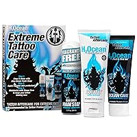 Extreme Tattoo Care Kit for Hard to Heal Tattoos - Tattoo Soap, Ointment & Cream for Tattoo Aftercare - 1.7 oz Blue Green Foam Soap, 74 g Ocean Care Moisturizer & 1.75 oz Aquatat Ointment