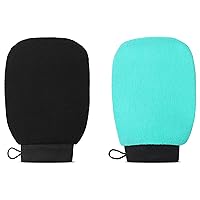 VALITIC Korean Style Exfoliating Gloves; 1 Single (Black) and 1 Single (Turquoise) - Body Scrubber Exfoliator Mitt for Use at Shower or Bath