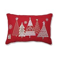 Pillow Perfect - 629858 Christmas Star Topped Trees Embroidered Welt Cord Lumbar Decorative Pillow, 12