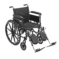 Drive Medical CX420ADFA-ELR Cruiser X4 Transport Wheelchair with Flip Back Detachable Full Arms and Elevating Leg Rest, Silver Vein