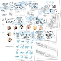 50 Elephant Baby Prediction And Advice Cards, Trivia Games, etc, 25 Love or Labor, Boobs Or Baby Butts Game, 25 Baby Animal Matching, Nursery Rhyme Game - 8 Double Sided Cards Baby Shower Games Funny