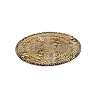 Set of 4, Woven Round Bead-Rimmed Placemats, Dark Walnut, Imported