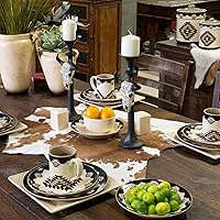 Paseo Road by HiEnd Accents Chalet Aztec 16 Piece Ceramic Dinnerware Set with Plates, Bowls, Mugs, Southwestern Rustic Cabin Lodge Style