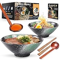 YTLEMON Ramen Bowls Set of Ceramic, 2 Sets of 34 Ounces Large Japanese Serving Bowls with Chopsticks and Spoons for Pho Pasta, Essential Dinnerware for New Apartments Suitable as Housewarming Gifts