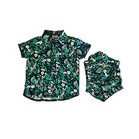 Baby Bahru Button Down Collar Unisex 100% Cotten Linen Short Sleeve, Tropical Summer Resort Style (3-24 Months)