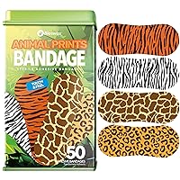 BioSwiss Bandages, Animal Print Shaped Self Adhesive Bandage, Latex Free Sterile Wound Care, 50 Count