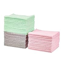 Amazon Basics Microfiber Cleaning Cloths, Non-Abrasive, Reusable and Washable, Pack of 36, Green/Gray/Pink, 16