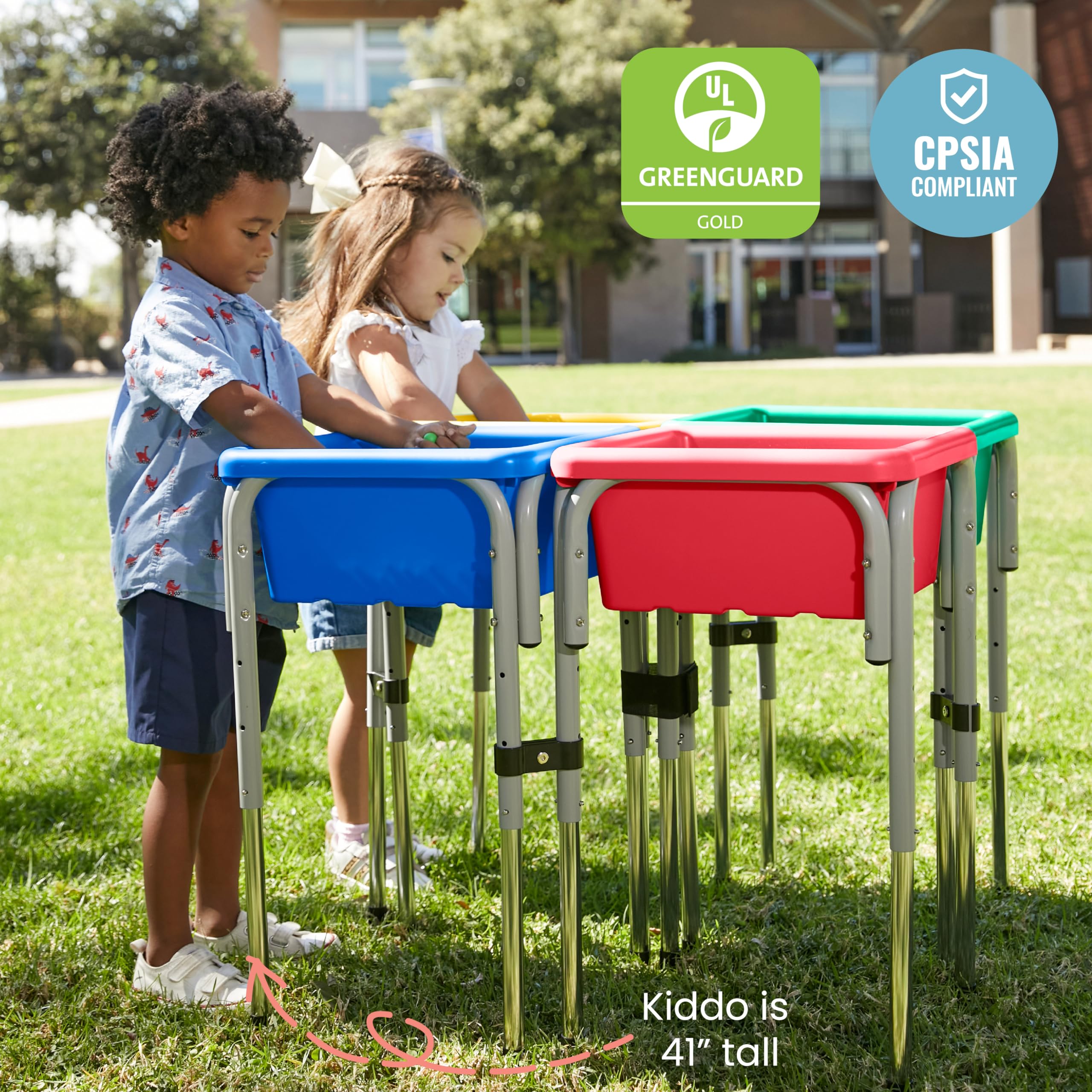 ECR4Kids 4-Station Sand and Water Adjustable Play Table, Sensory Bins, Primary