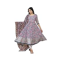 Women's Printed Cotton Casual Wear Lightweight and Comfortable Kurta with Chanderi Dupatta Set (V_881)
