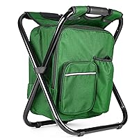 Kikerike Portable Stool Backpack Cooler Chair 400 LBS Max Load Folding Fishing Cooler Backpack Stool for Outdoors Hiking Beach Travel - Army Green
