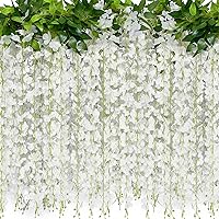 10x4 Branches Wisteria Hanging Flowers JACKYLED 6 Feet Artificial White Wisteria Vine Silk Wisteria Flowers Garland for Wedding Arch Party Garden Home Decor (4 Packs)