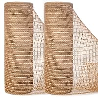 Ribbli 2 Rolls Burlap Mesh Ribbon,10 inch x 30 feet(10Yard) Each Roll,Natural with Jute,Use for Wreath Swags and Decorating