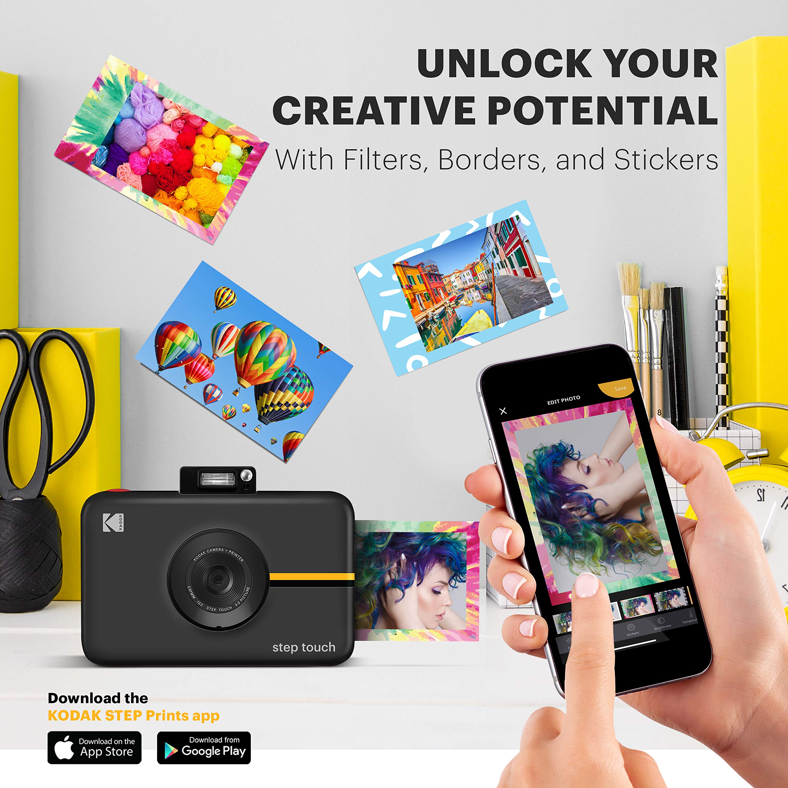 Kodak Step Touch Instant Camera with 3.5” LCD Touchscreen Display,13MP 1080p HD Video (Black) Starter Bundle