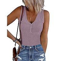 Women's 2024 Ribbed Button V Neck Bodysuits Sleeveless Slim Fit Knit Body Suits