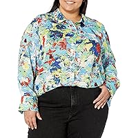 Women's Plus Size Long Sleeve Button Front and Back Hi-lo Shirt