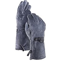 Napoleon BBQ Grill Accessory - Genuine Leather BBQ Gloves - 62147 - Grey, Leather, Heat Safe Gloves, Perfect for Barbecue, Camp Fire, Wood Fireplaces and Stoves, Long Length, Protects Forearms