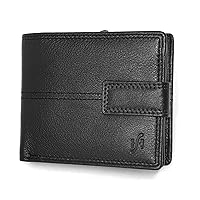 RFID Blocking Mens Soft Nappa Leather Billfold Wallet With Large Secure Zip Coin Pocket Purse 1044 Black