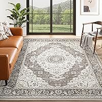Vintage Washable Area Rugs for Living Room 5x7: Large Soft Low Pile Rug for Bedroom Dining Room Rugs for Under Table - Indoor Foldable Accent Print Distressed Carpet - Dark Brown