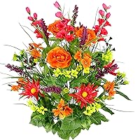 30 Stem Morning Glory & Ranunculus Spring Faux Flower Arrangement Artificial Mixed Bush, Large, Beauty Orange Yellow Kiwi