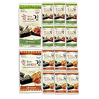 Korean Crispy Seasoned Seaweed Snacks Kimchi Spicy Sheets - 12 Individual Packs 100% Natural Laver 12 Pack Roasted Nori Snack Healthy Premium Gim by Unha's Asian Snack Box (Wasabi & Kimchi)
