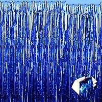 4 Pack 3.2Ft x 8.2Ft Blue Foil Fringe Curtain Backdrop, Metallic Tinsel Foil Fringe Streamers Curtains Background for Photo Booth, Birthday, Wedding, Halloween, Christmas Party Decoration
