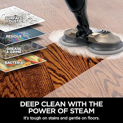 Shark S7001 Mop, Scrub & Sanitize at The Same Time, Designed for Hard Floors, with 4 Dirt Grip Soft Scrub Washable Pads, 3 Steam Modes & LED Headlights, Gold, 13.7 in L x 6.75 in W x 46.5 in H