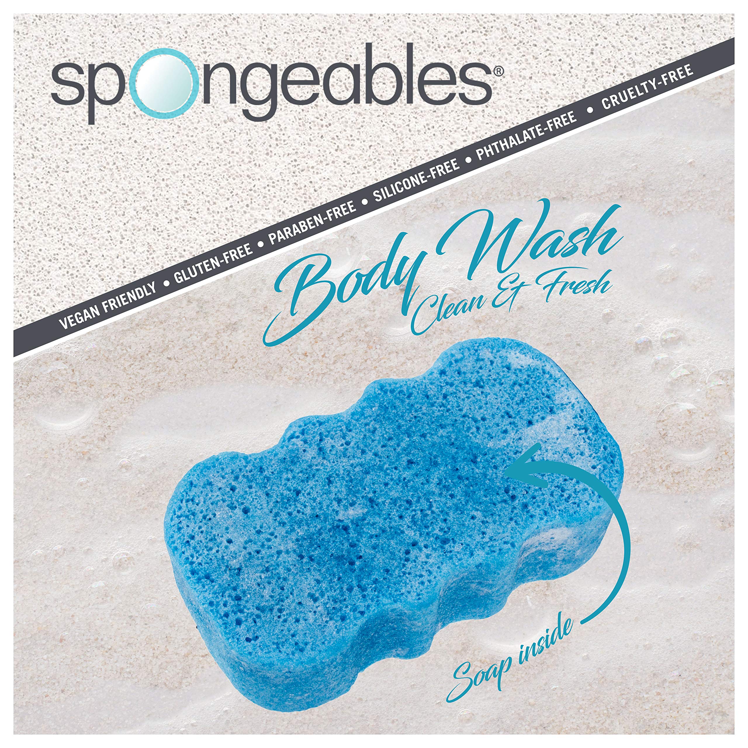 Spongeables Body Wash in a Sponge, Clean & Fresh Scent, Moisturizer for the Body, 3.5 Ounce, 20 + washes