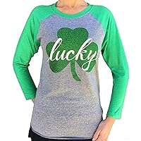 Women's St. Patrick's Day Glitter Lucky Shamrock Shirt