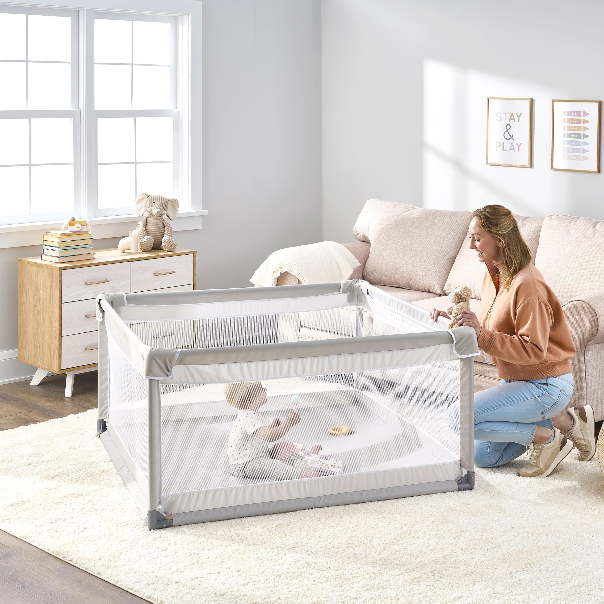Regalo Soft Sided Playpen for Babies and Toddlers, Award Winning Brand Gray Mesh, for 6 to 24 Months Old, 27 Inches Tall, Indoor Playpen