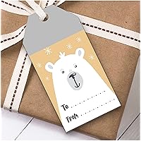 Polar Bear Yellow Christmas Gift Tags (Present Favor Labels)