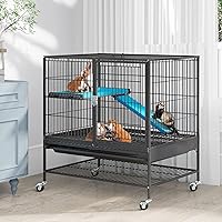 YITAHOME Metal 2-Tiers Small Animal Cages for Adult Rats/Rabbit/Ferret/Chinchilla/Cats/Guinea Pig/Large Hamster Indoor Critter Nation Cage Single-Story