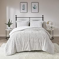 Madison Park Adelyn Ultra Soft Plush Faux Fur Chevron 3 Pieces Bedding Sets Bedroom Comforters, King/Cal King, Ivory