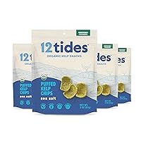 12 Tides Organic Puffed Kelp Chips - Plant Based Seaweed Chips, Non GMO, Gluten Free, No Added Sugar, Sea Vegetable Chips, Sea Salt, 4 count