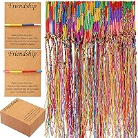 Henoyso 100 Pcs Friendship Bracelets Bulk with 100 Pcs Cards Handmade Braided Bracelets String Bracelet for Teen Women Birthday Party Supply Favors