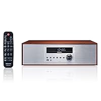 TY-CWU700 Vintage Style Retro Look Micro Component Wireless Bluetooth Audio Streaming & CD Player Wood Speaker System + Remote, USB Port for MP3 Playback, FM Stereo Digital Tuner, AUX Input