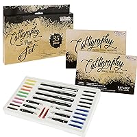 U.S. Art Supply 35-Piece Calligraphy Pen Writing Set - 4 Calligraphy Pens, 5 Size Styles of Pen Nibs, 22 Ink Cartridges, Instructional Handbook, Practice Paper Pad - Kids, Students, Adults Starter Kit