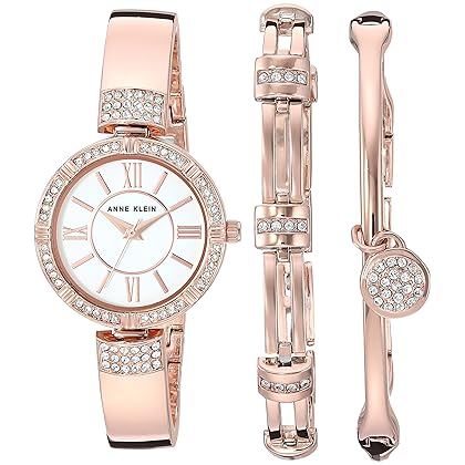 Anne Klein Women's Premium Crystal Accented Watch and Bracelet Set