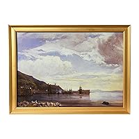 Creative Co-Op Watercolor Seascape Print with Wood Frame