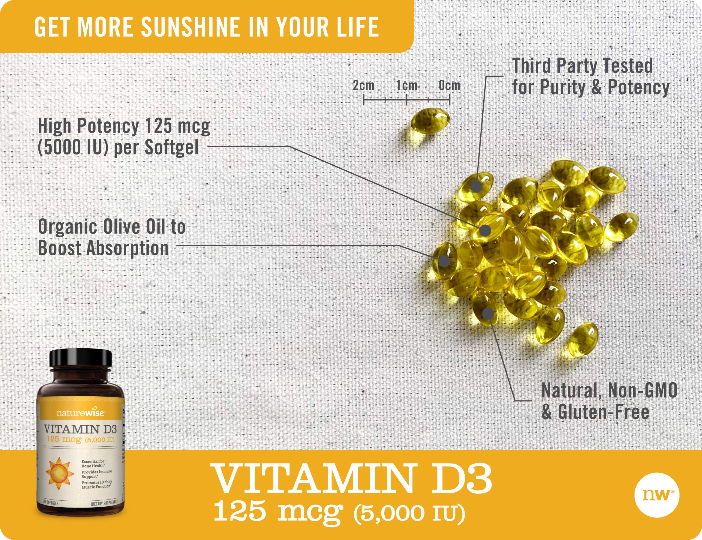 NatureWise Vitamin D3 5000iu (125 mcg) 1 Year Supply for Healthy Muscle Function Enhanced Collagen Peptides (45 Servings) - Hydrolyzed Type I & III
