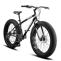 Mongoose Malus Mens and Women Fat Tire Mountain Bike, 26-Inch Bicycle Wheels, 4-Inch Wide Knobby Tires, Steel Frame, 7 Speed Drivetrain, Shimano Rear Derailleur, Disc Brakes