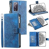 Phone Flip Case Wallet Case Compatible with Samsung Galaxy S20 FE with Card Slot Case, Zipper Leather Case,Magnetic Closure Flip Case Embossed Floral Leather Cover with Detachable Crossbody Strap phon