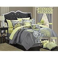 Chic Home Olivia 20-Piece Comforter Reversible Paisley Print Complete Bed in a Bag with Sheet Set, Window Treatments, and Decorative Pillows, King, Grey