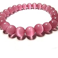 Pink Cat Eye Stone (Glass) 8mm/10mm Beads Bracelet Jewelry Healing Handmade Kyoto UDA75/76