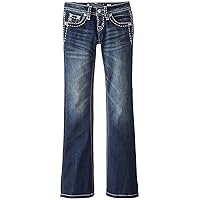 Miss Me Big Girls' Bootcut Flap Pocket Jeans with Thick Stitch Trim